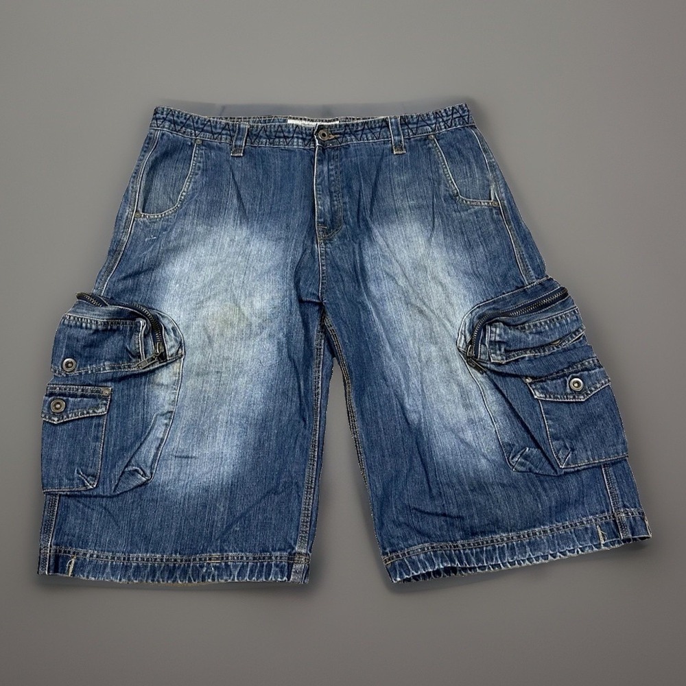 Cloak & Dagger Men Denim Cargo Shorts Blue Y2K Streetwear Size 40